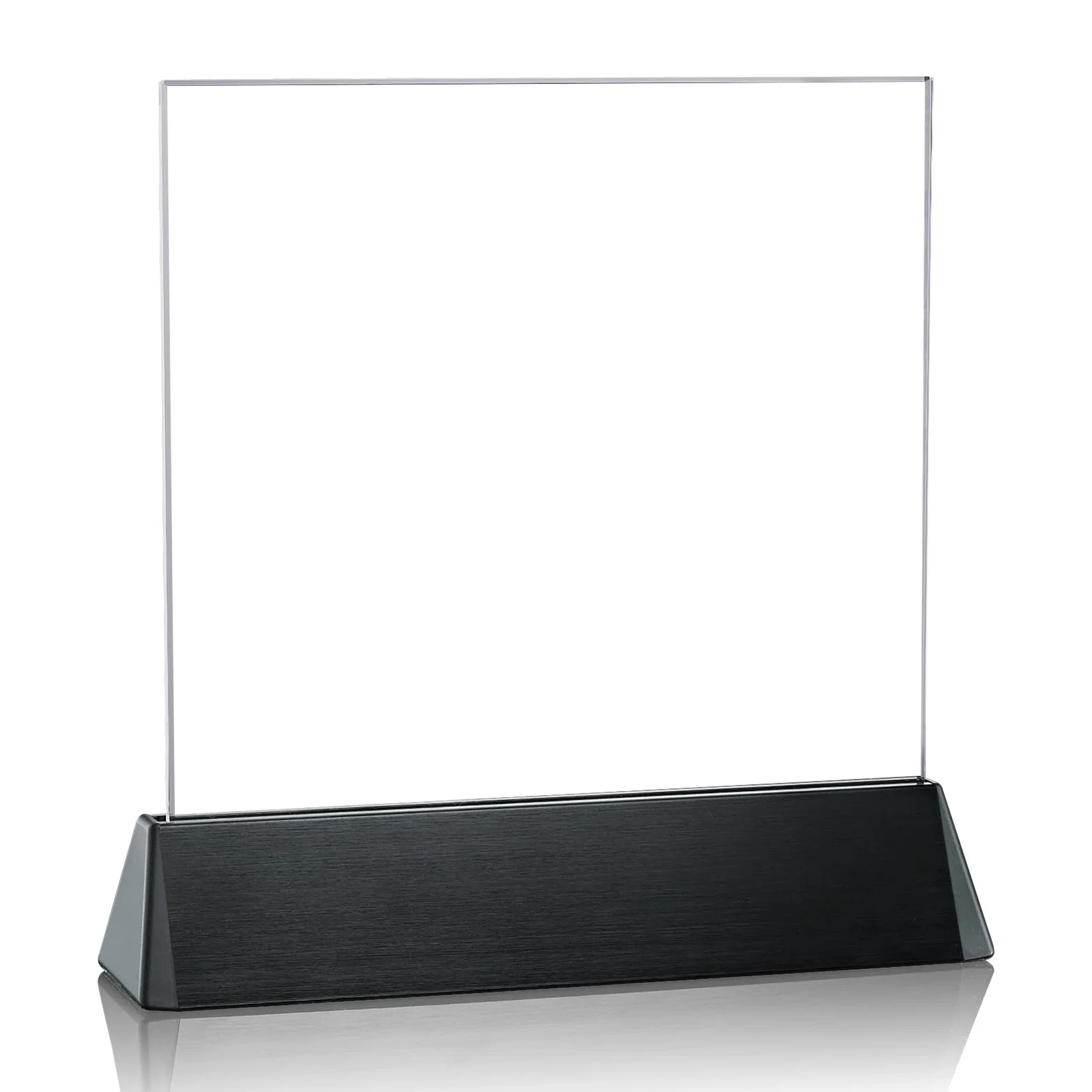 Personalized Starfire Crystal Square Award on a Black Aluminum Base, wood awards for team milestone celebrations