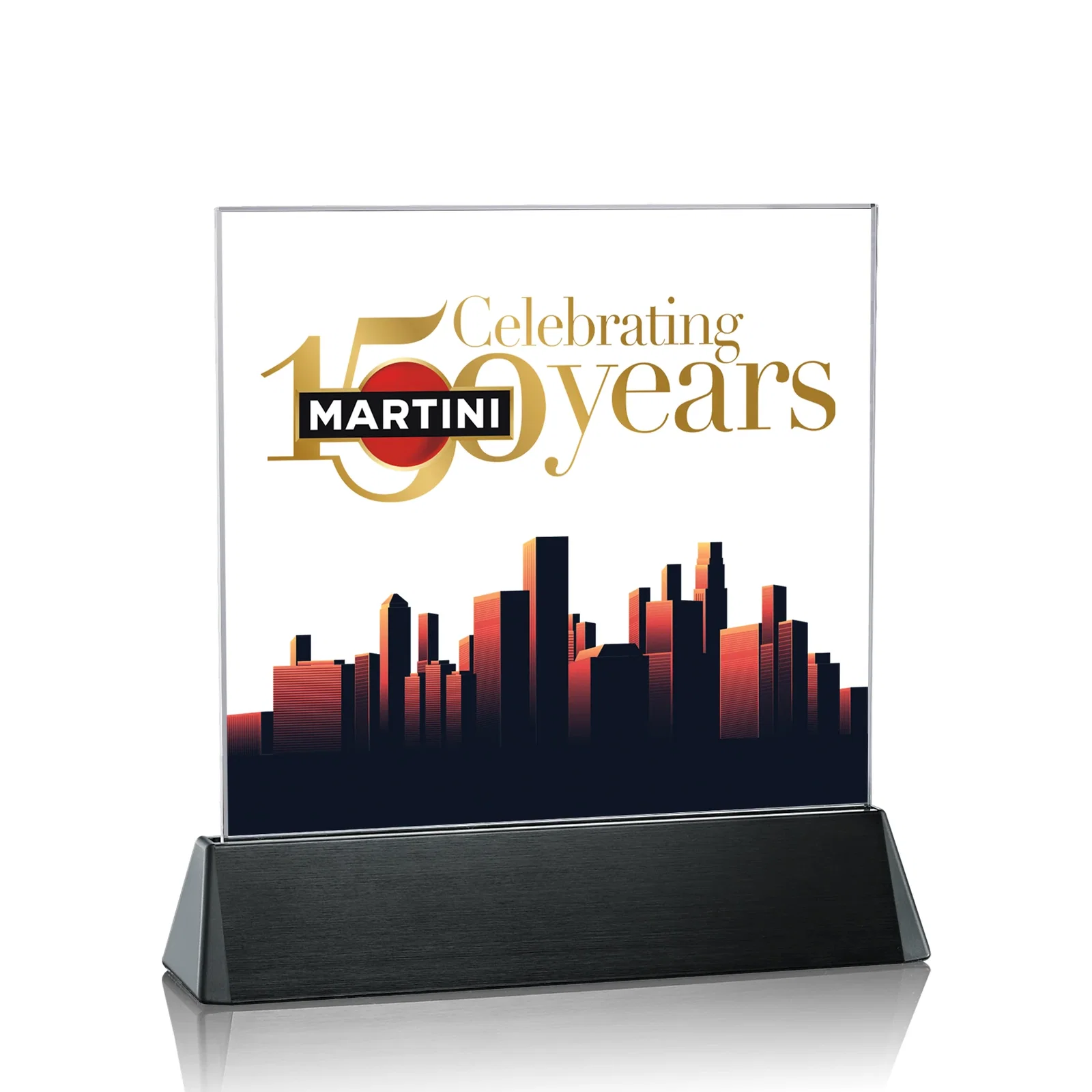 Custom Starfire Crystal Square Award on a Black Aluminum Base, wood awards for corporate award ceremonies