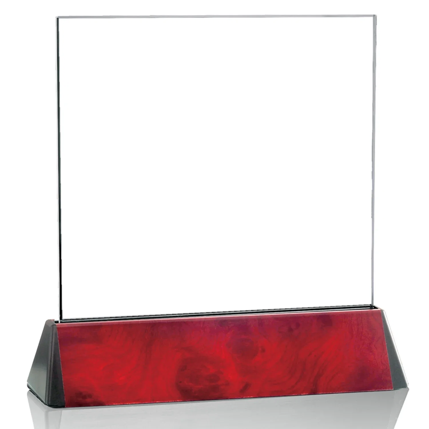 Personalized Starfire Crystal Square Award on a Black Aluminum Base, wood awards for safety achievement programs