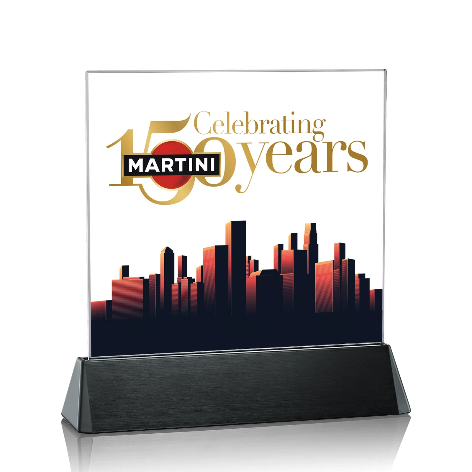 Custom Starfire Crystal Square Award on a Black Aluminum Base, wood awards for service anniversary gifts