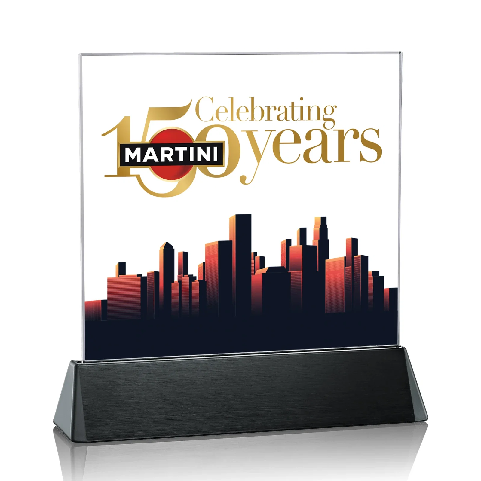 Custom Starfire Crystal Square Award on a Black Aluminum Base, wood awards for sales achievement awards