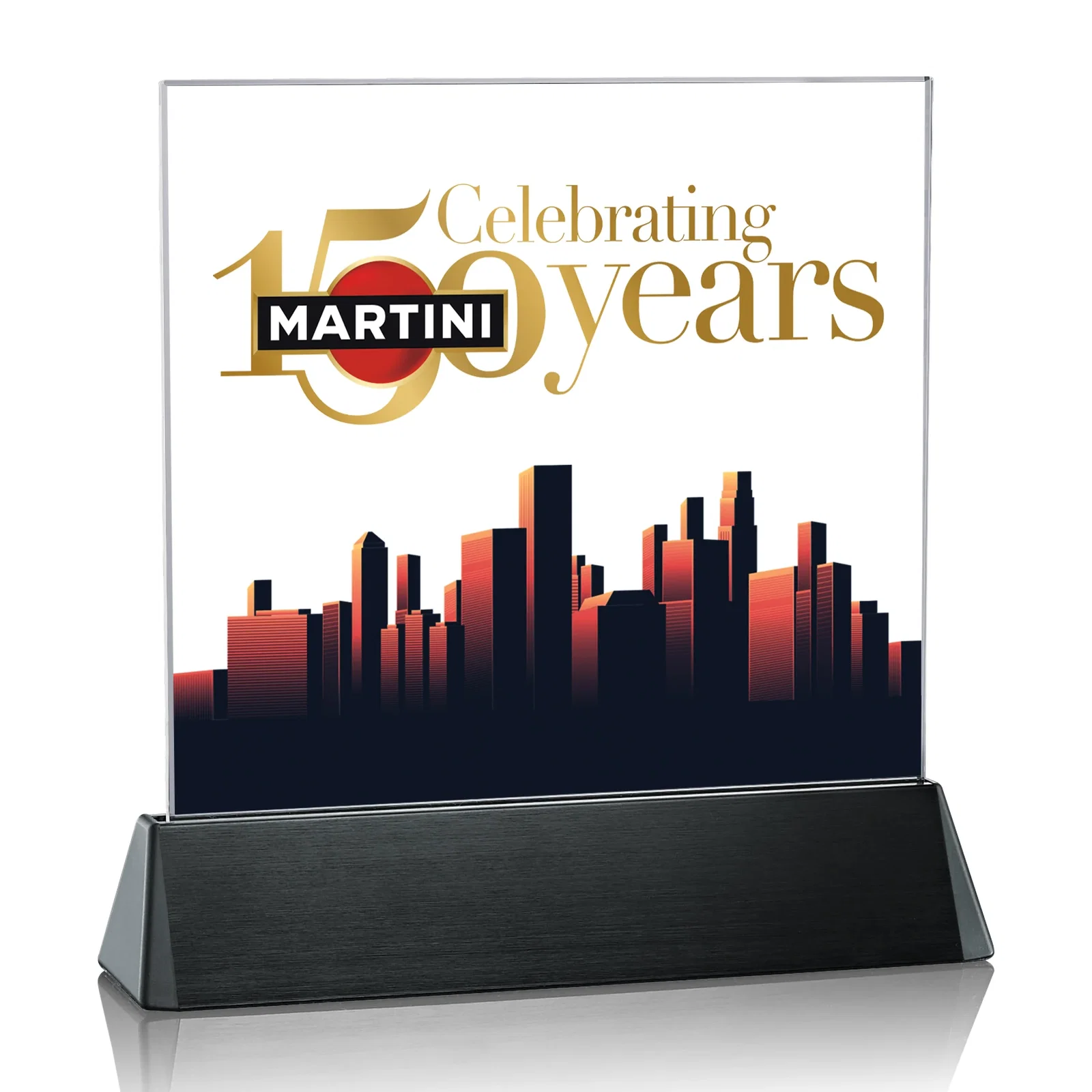 Custom Starfire Crystal Square Award on a Black Aluminum Base, wood awards for retirement presentations