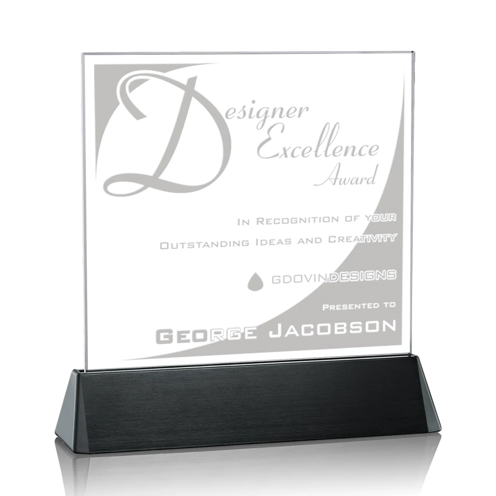 Custom Starfire Crystal Square Award on a Black Aluminum Base, wood awards for safety achievement programs