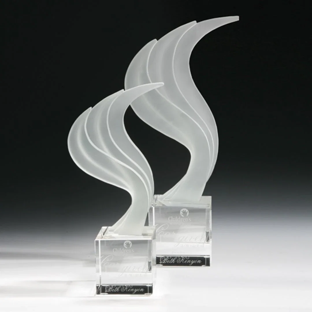 Custom Starfire Crystal Flame Award, Three Pieces Fanned Together for employee recognition