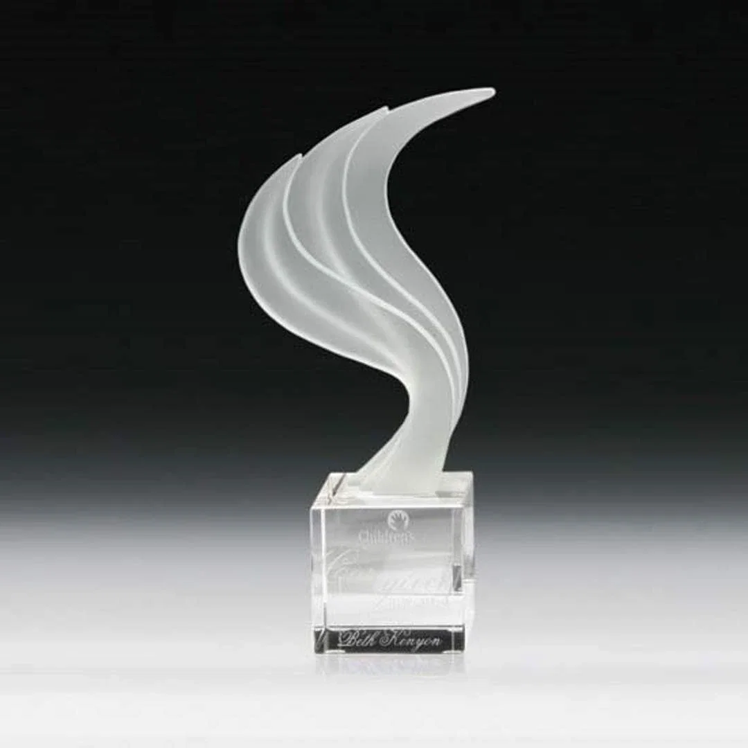 Custom Starfire Crystal Flame Award, Three Pieces Fanned Together for corporate award ceremonies