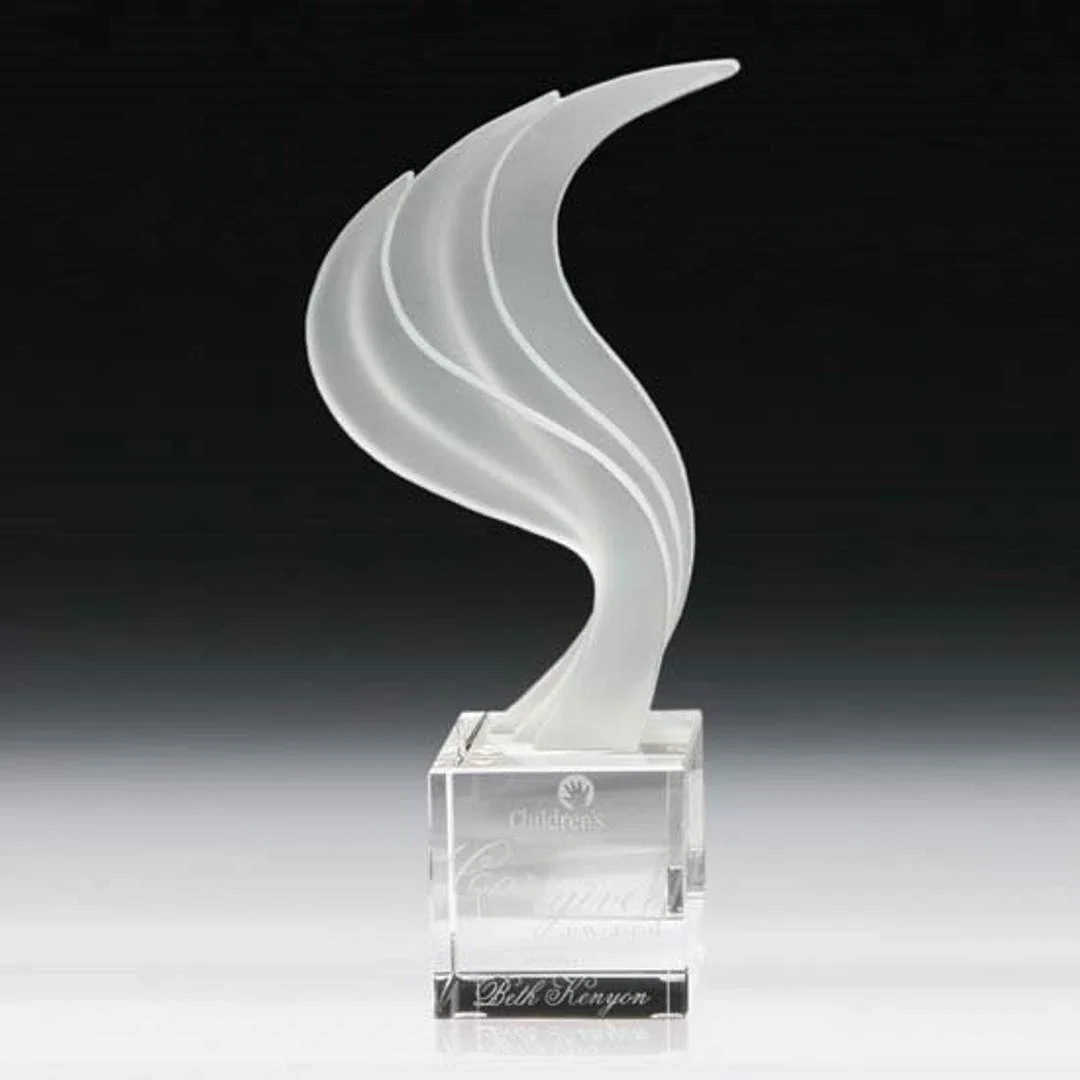 Custom Starfire Crystal Flame Award, Three Pieces Fanned Together for service anniversary gifts