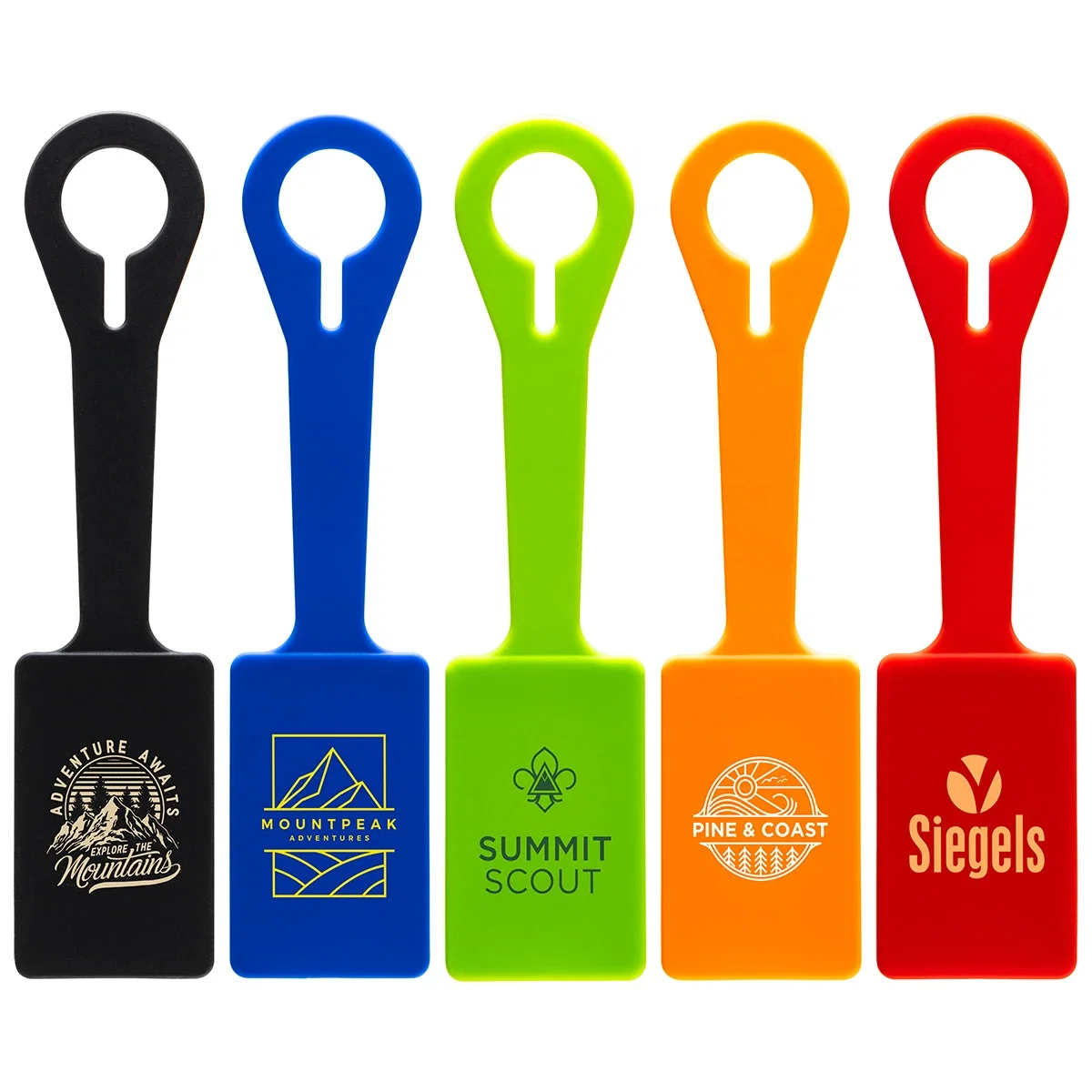 Custom Silicone Luggage Tag, front view of the branded travel tag