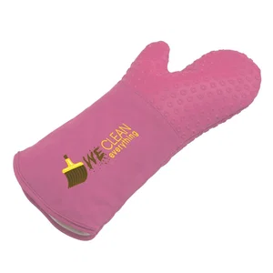 Silicone Oven Mitt with Cotton Canvas Sleeve, 5.13" x 14.5", Heat-Resistant to 670°F