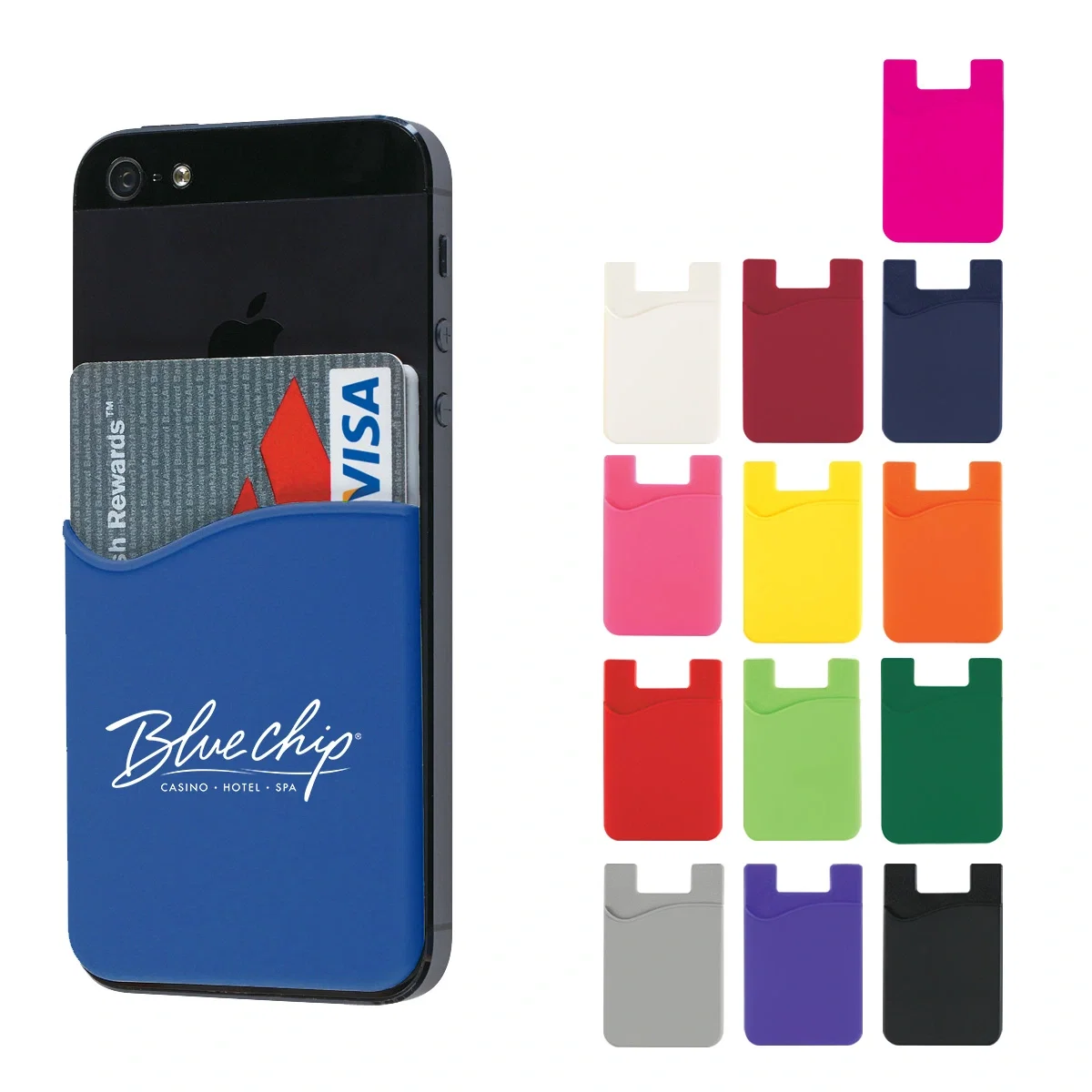 Silicone phone wallet that holds cards on the back of a handset