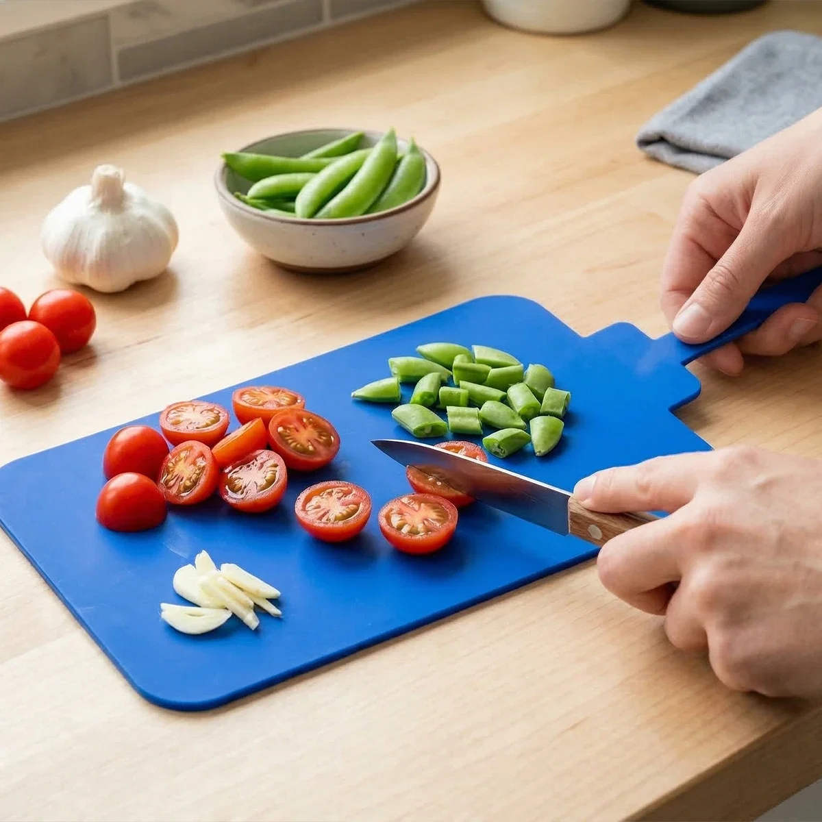 Silicone Roll-Up Cutting Board in use