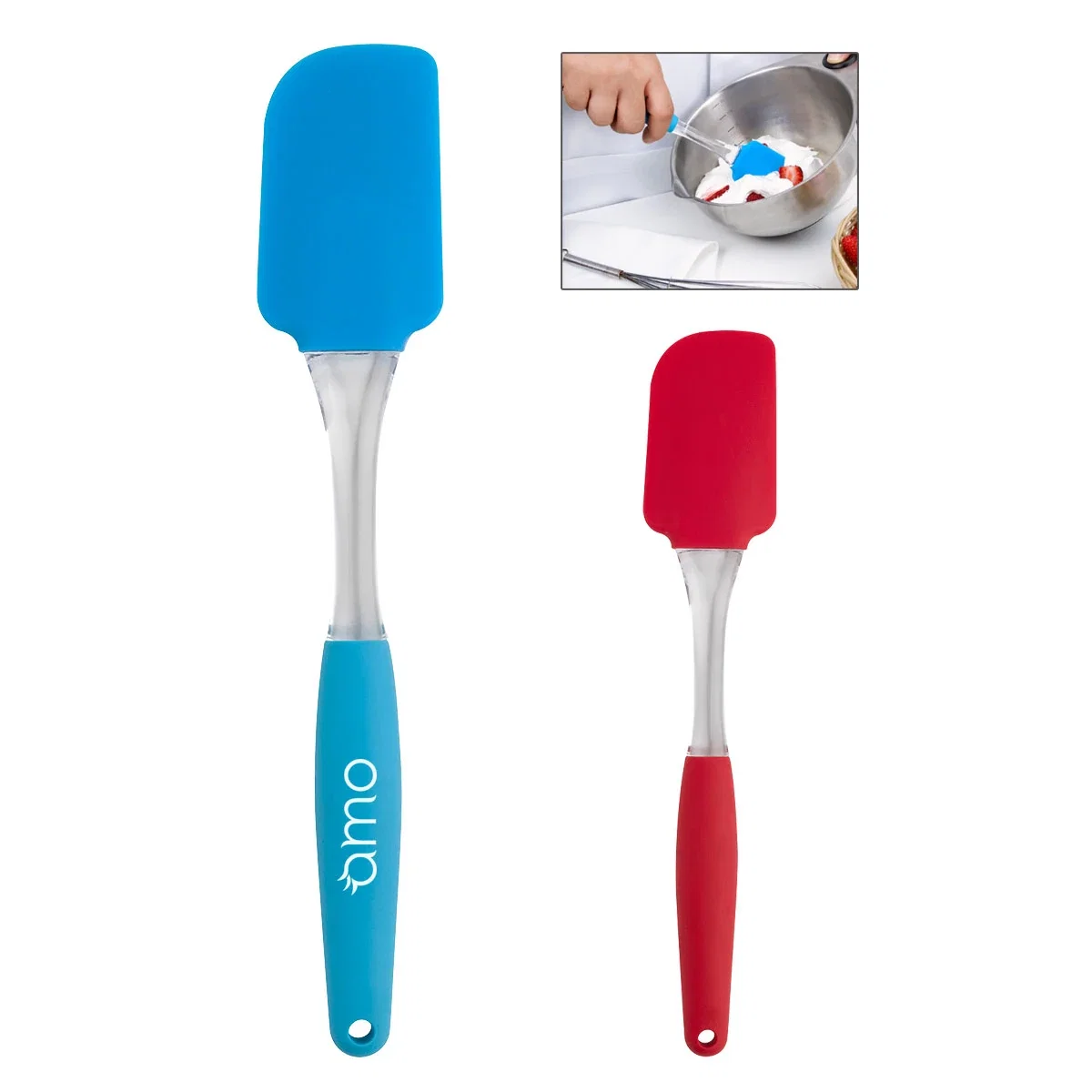Flat blade edge angled to show its smooth silicone surface