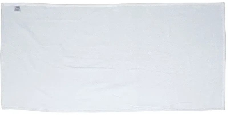 Branded cotton terry-back beach towel, folded detail showing terry backing