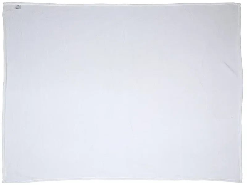 Silk Touch 300GSM throw shown rolled with a custom branded logo, third size option