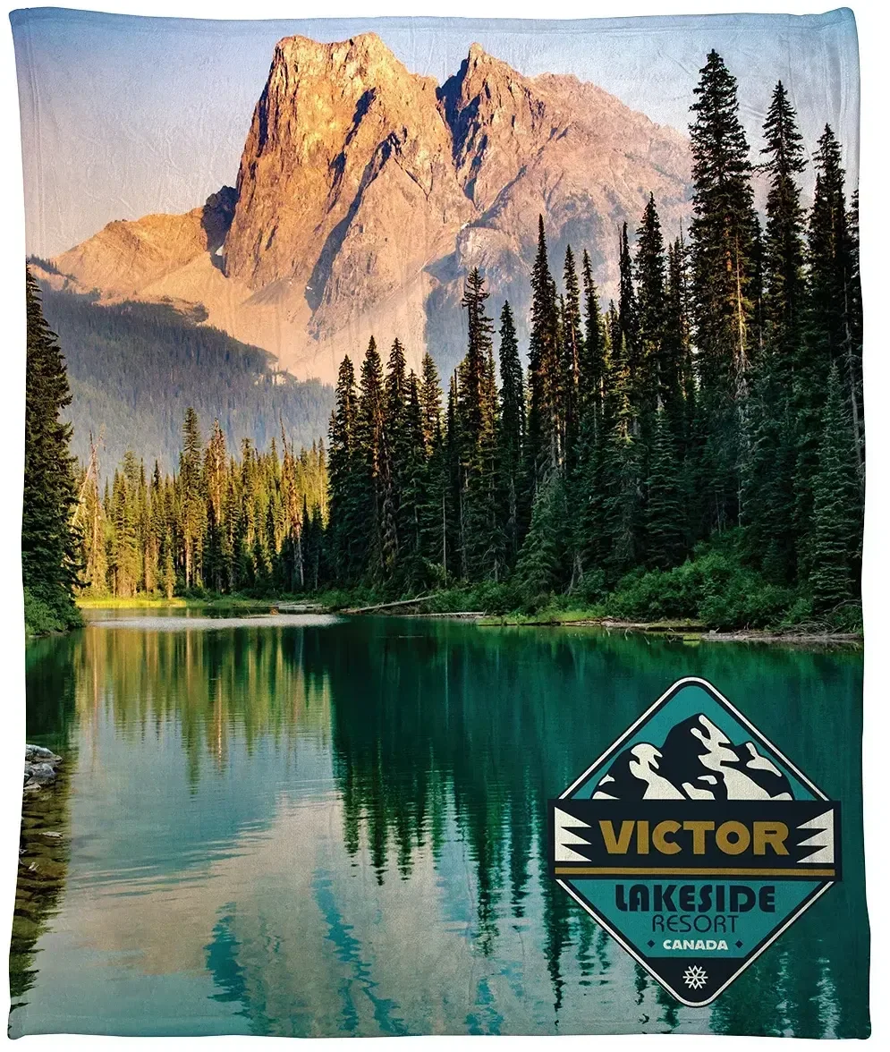 Silk Touch Sherpa Blanket 50 by 60 inch, custom dye-sub throw with a full-color branded logo