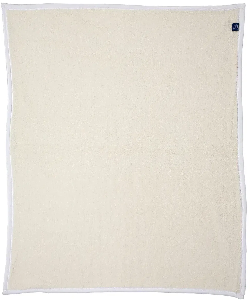 Promotional Silk Touch sherpa blanket draped to display its custom full-color logo print