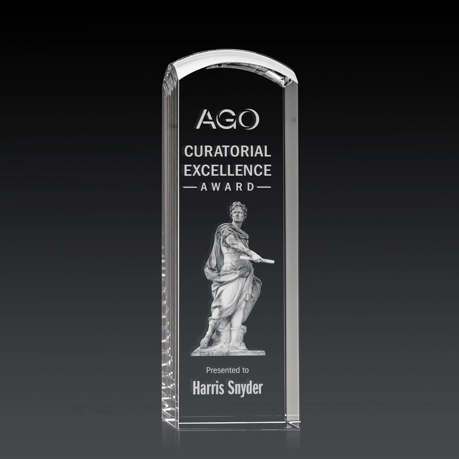 Custom Optical Crystal Award with a Smooth Rounded Top, awards for company anniversary events