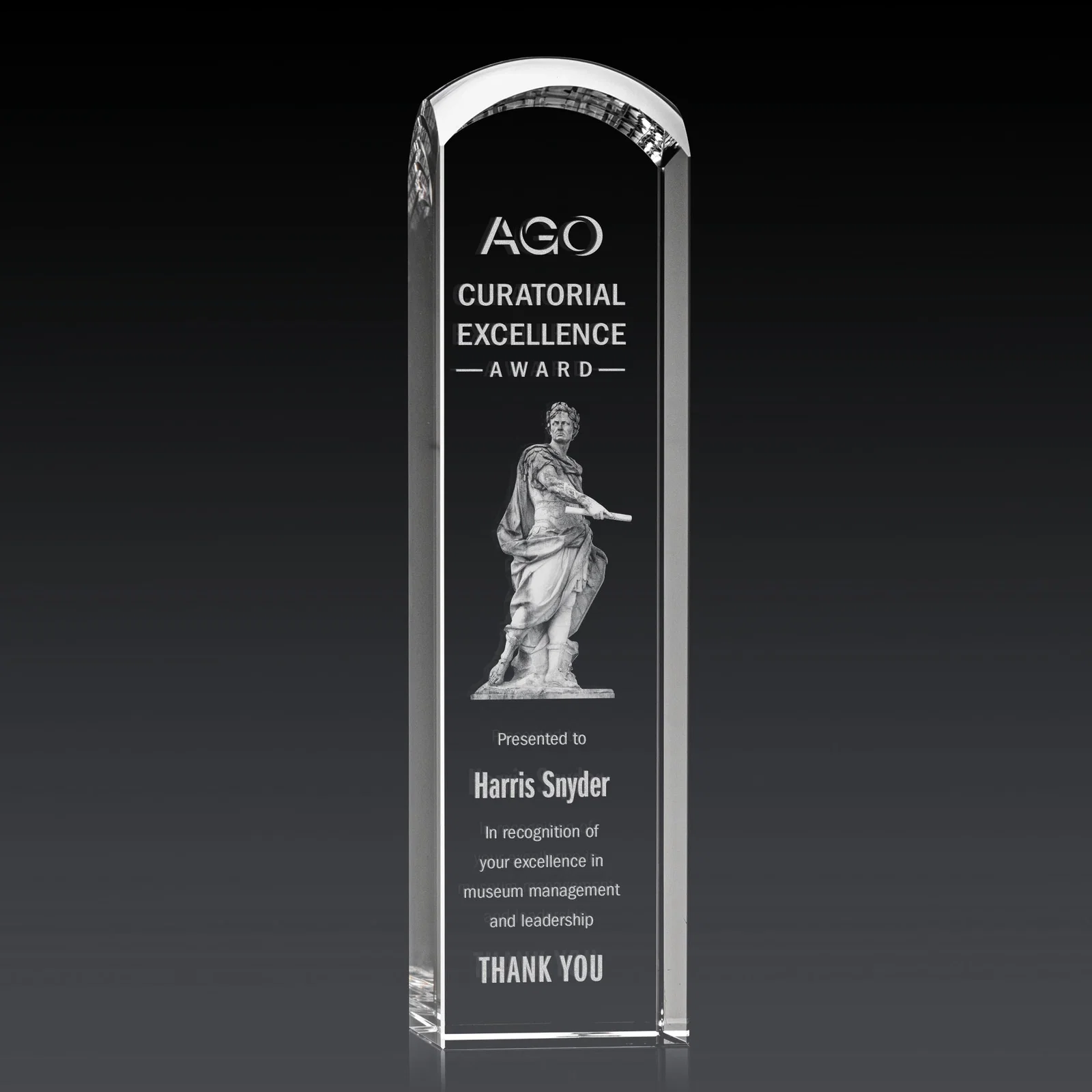 Personalized Optical Crystal Award with a Smooth Rounded Top, awards for employee recognition