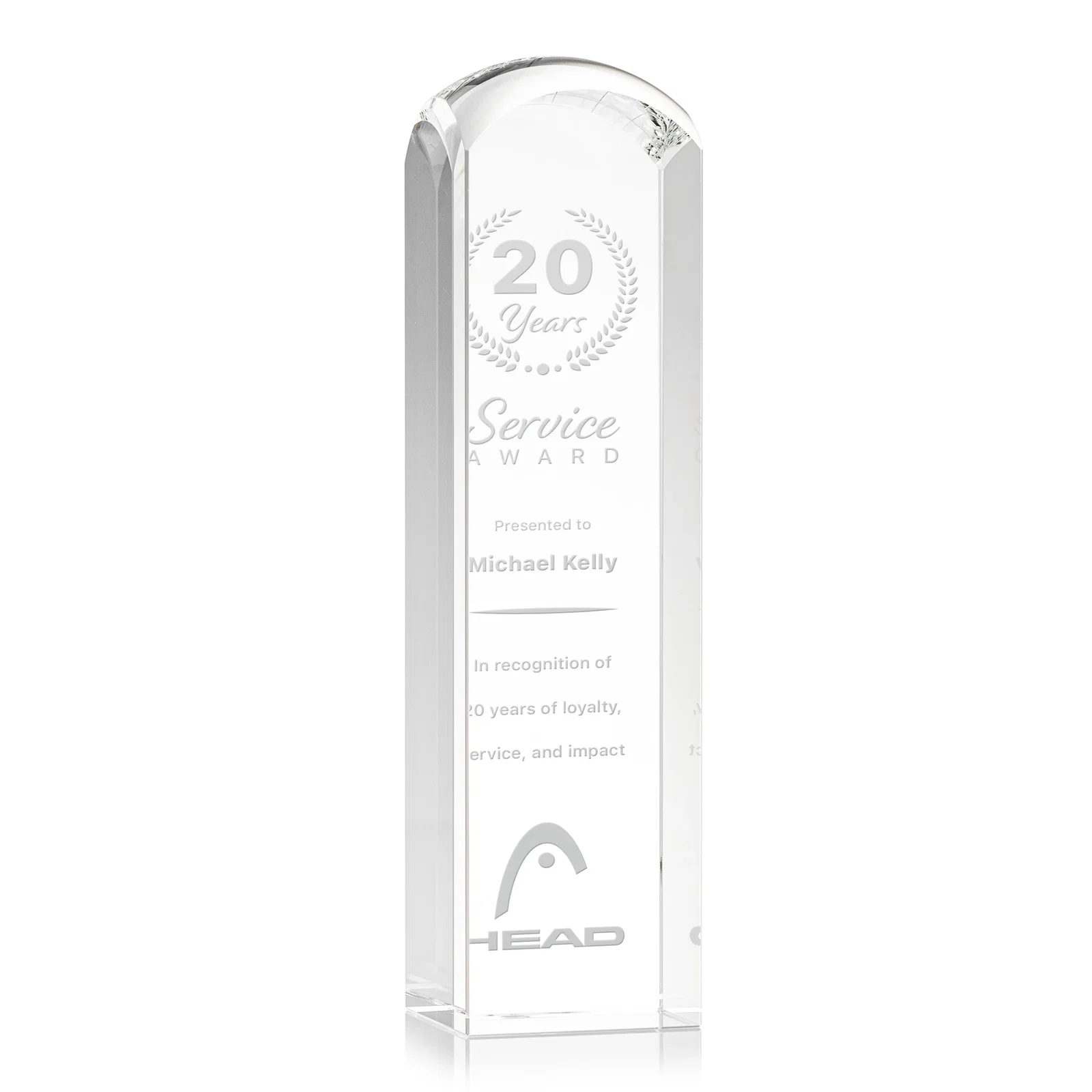 Custom Optical Crystal Award with a Smooth Rounded Top, awards for sales achievement awards