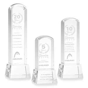 Optical Crystal Tower Award With a Smoothly Curved Top