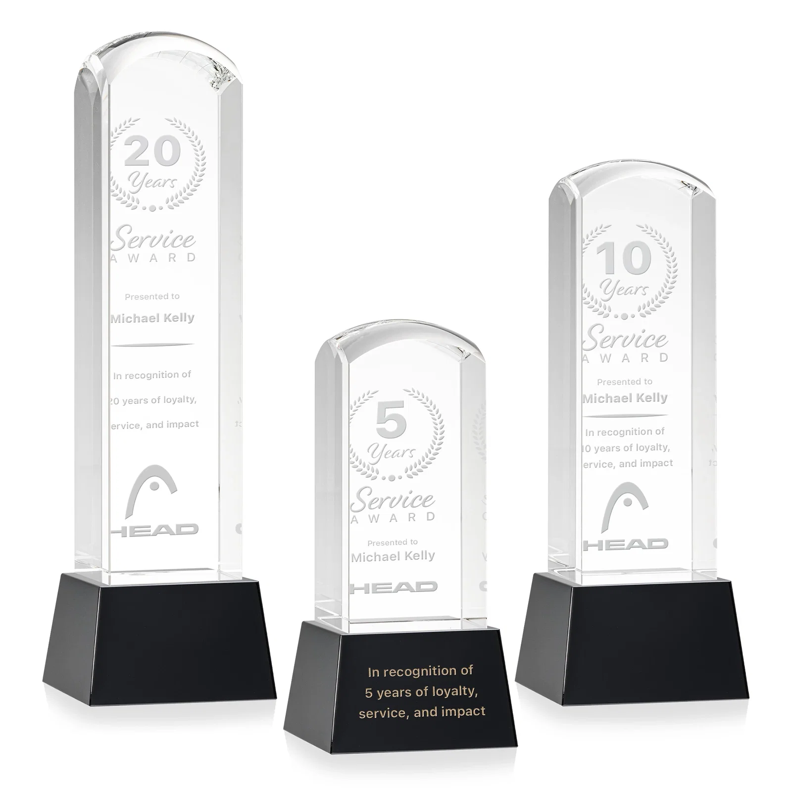 Custom Optical Crystal Tower Award With a Smoothly Curved Top, awards for volunteer appreciation