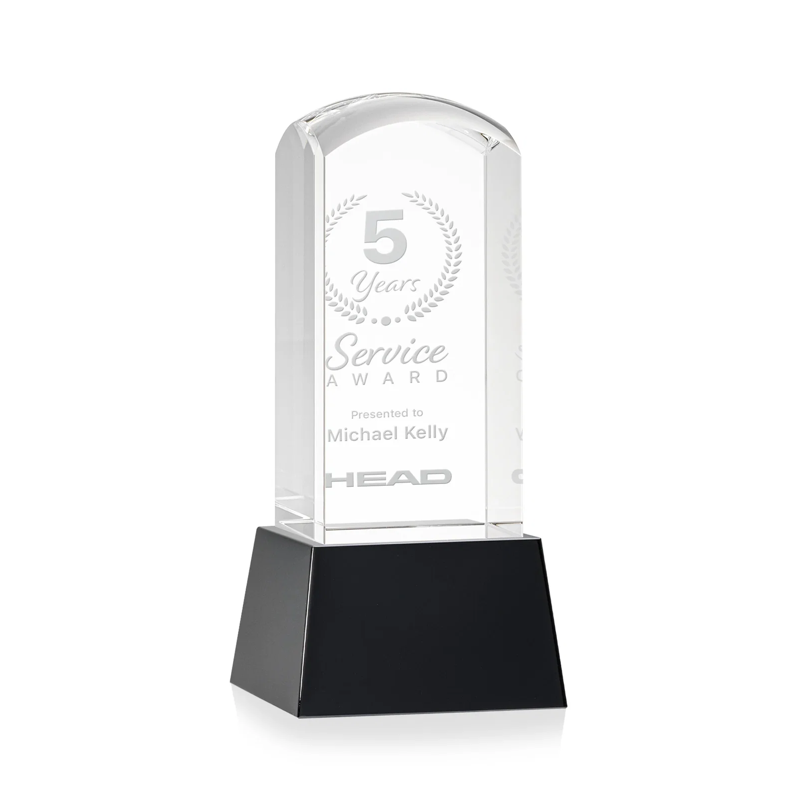 Custom Optical Crystal Tower Award With a Smoothly Curved Top, awards for dealer and partner awards