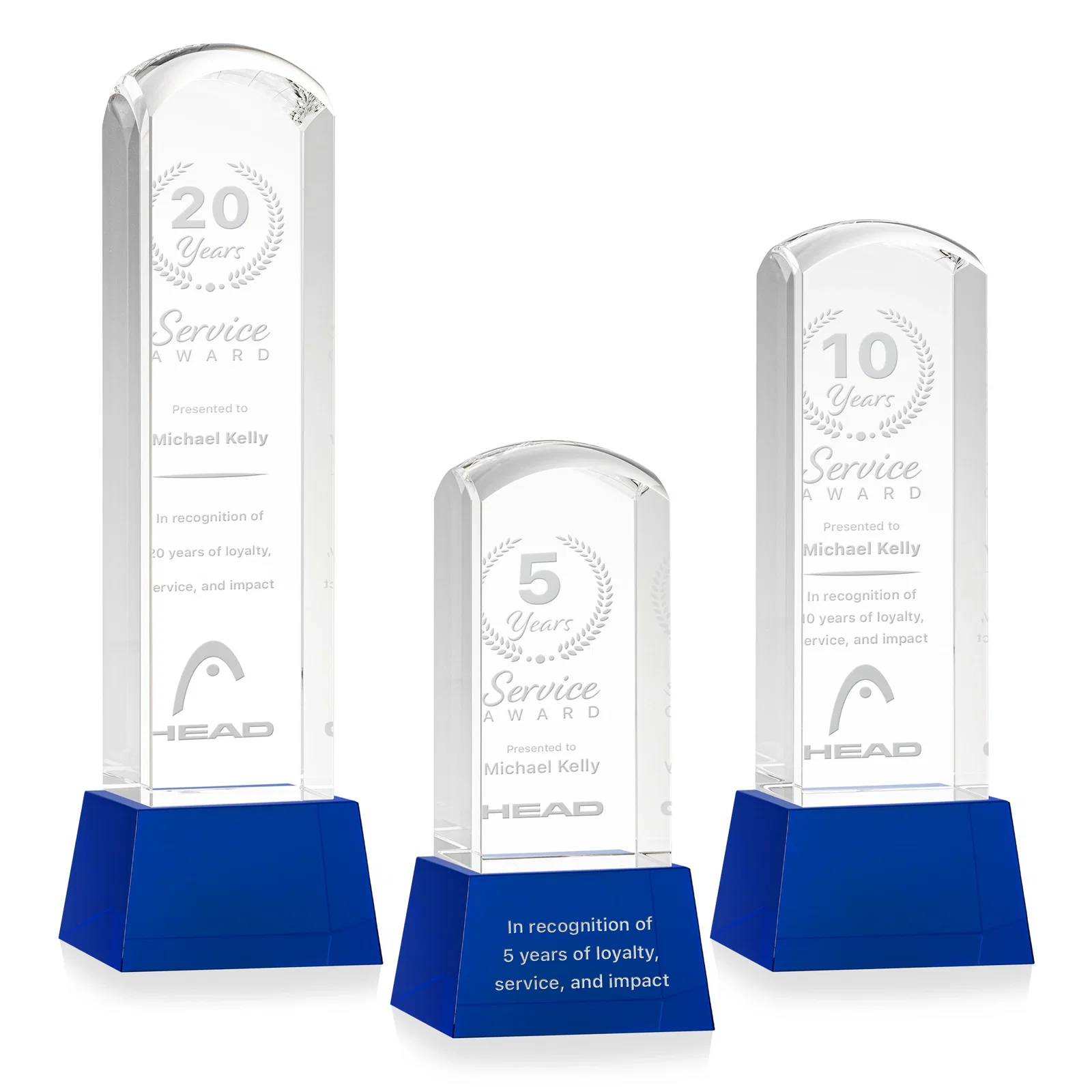 Personalized Optical Crystal Tower Award With a Smoothly Curved Top, awards for corporate award ceremonies