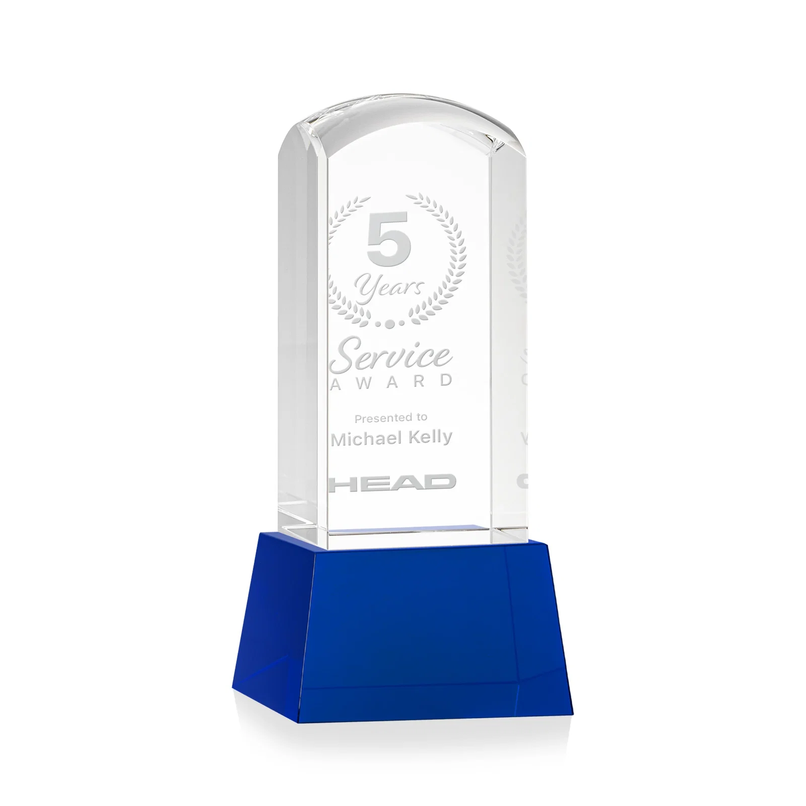 Personalized Optical Crystal Tower Award With a Smoothly Curved Top, awards for service anniversary gifts