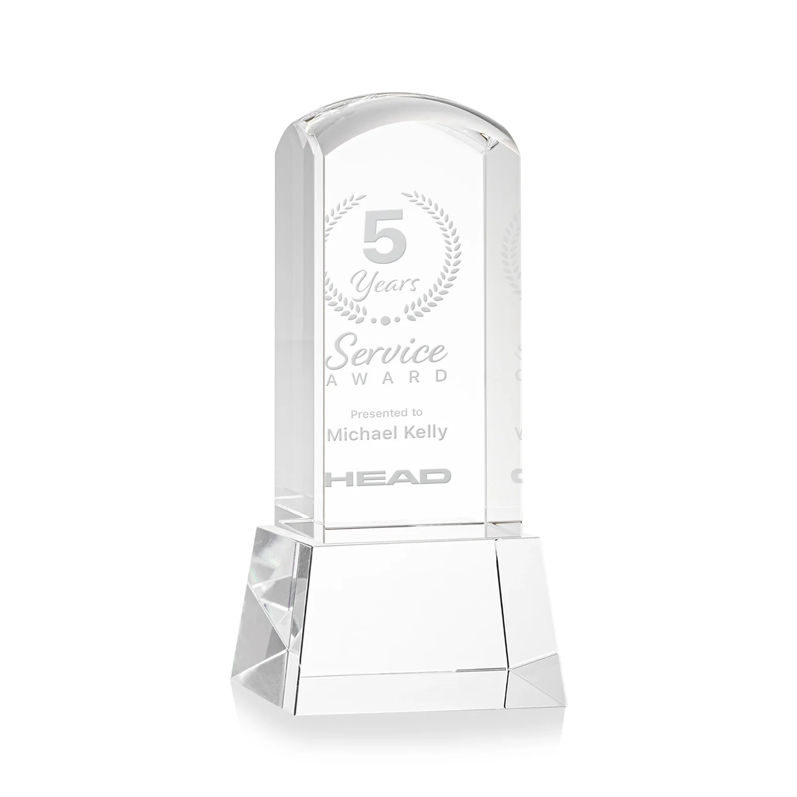 Custom Optical Crystal Tower Award With a Smoothly Curved Top, awards for corporate award ceremonies