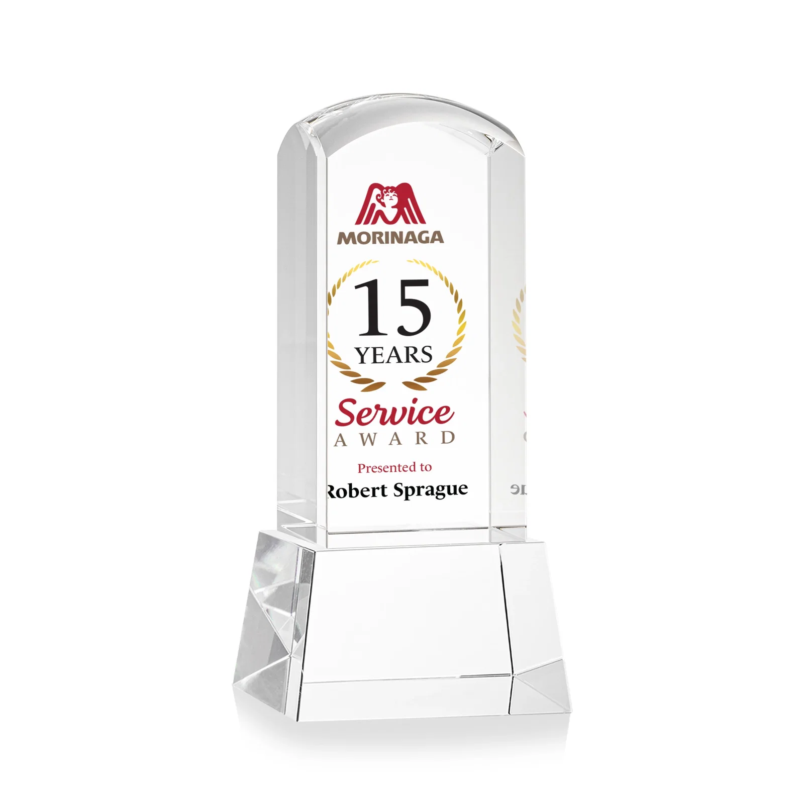 Personalized Optical Crystal Tower Award With a Smoothly Curved Top, awards for donor appreciation