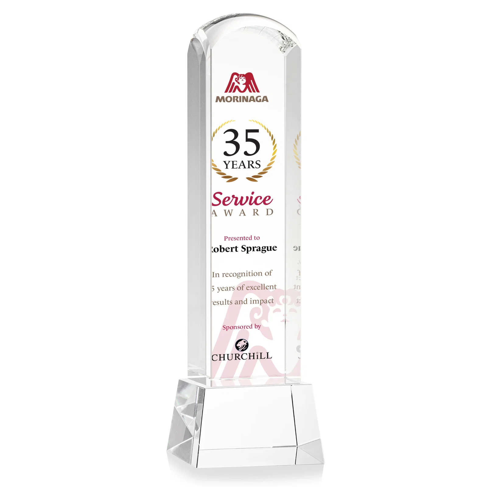 Personalized Optical Crystal Tower Award With a Smoothly Curved Top, awards for safety achievement programs