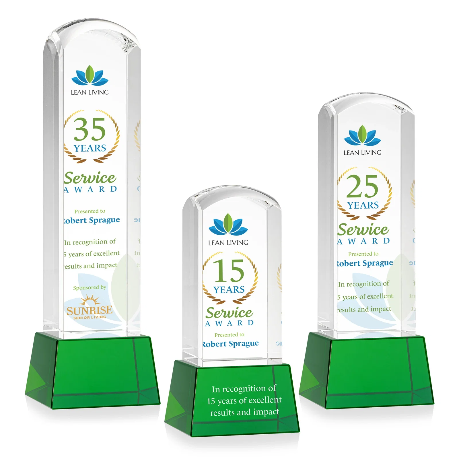 Personalized Optical Crystal Tower Award With a Smoothly Curved Top, awards for volunteer appreciation