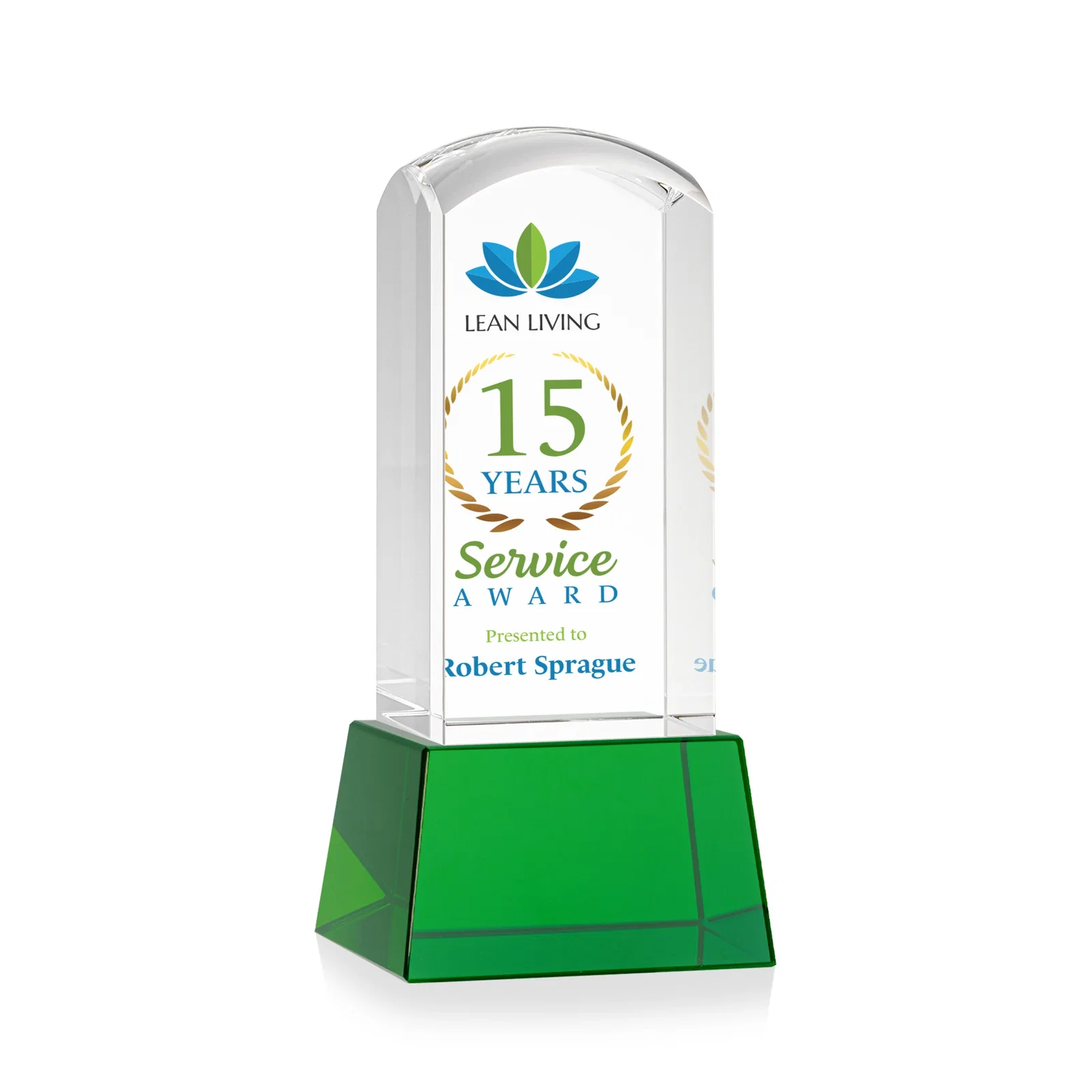 Personalized Optical Crystal Tower Award With a Smoothly Curved Top, awards for dealer and partner awards