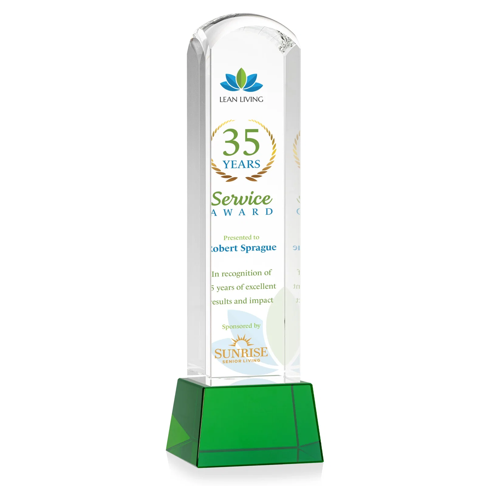 Promotional Optical Crystal Tower Award With a Smoothly Curved Top, awards for employee recognition