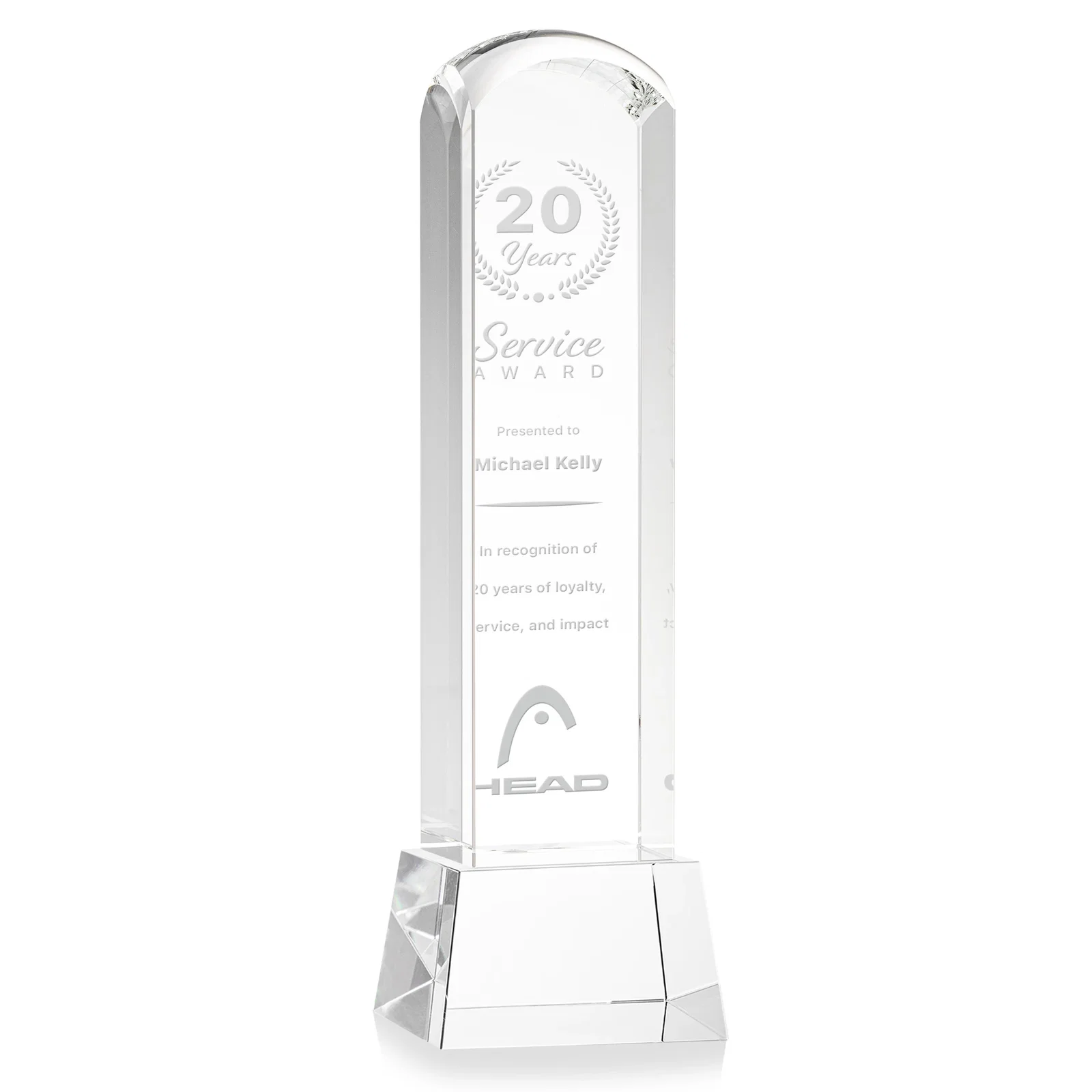 Custom Optical Crystal Tower Award With a Smoothly Curved Top, awards for sales achievement awards