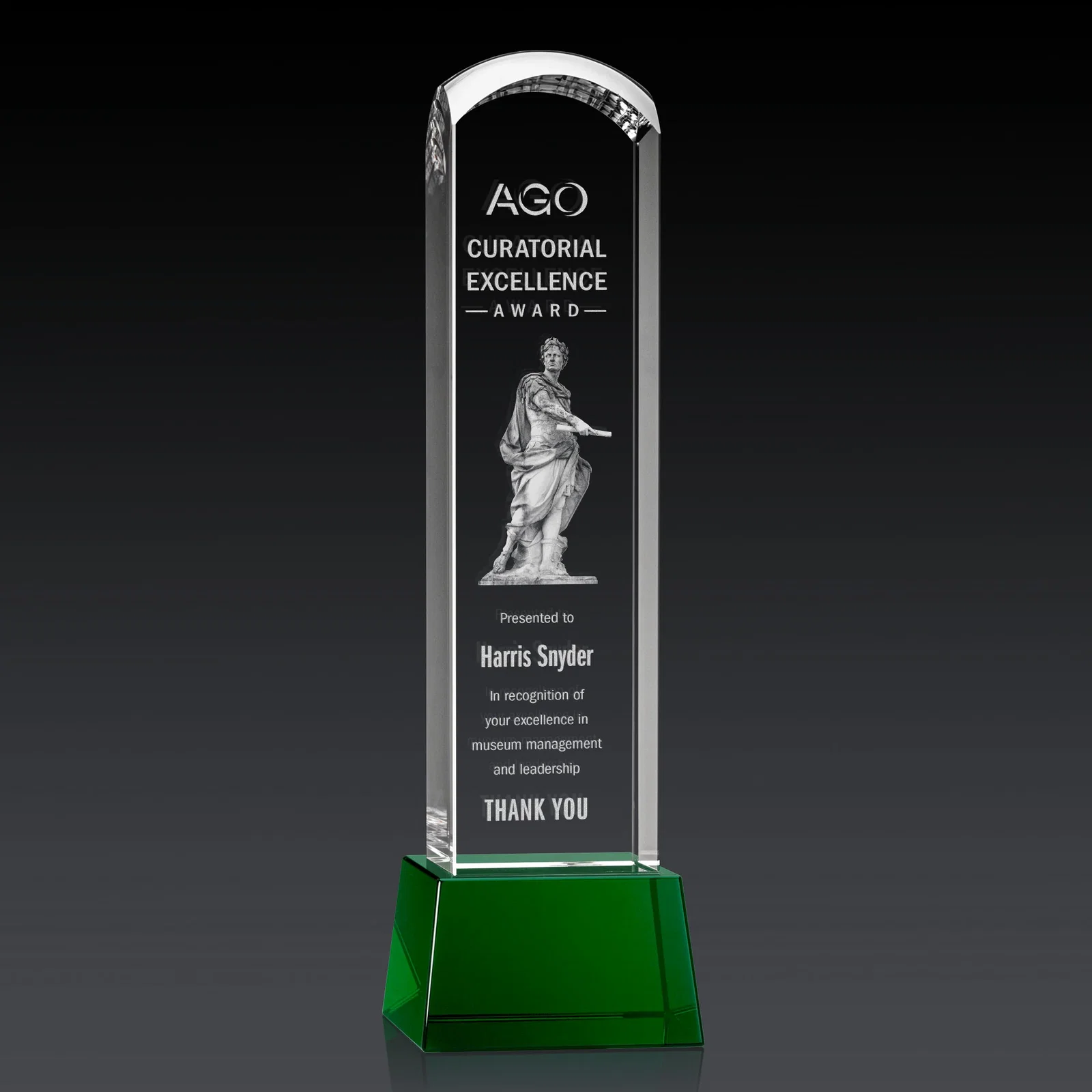 Branded Optical Crystal Tower Award With a Smoothly Curved Top, awards for employee recognition