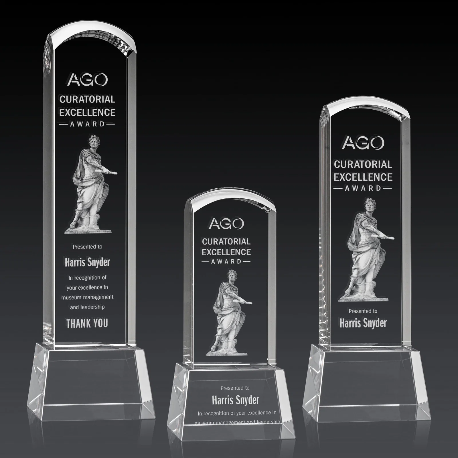 Branded Optical Crystal Tower Award With a Smoothly Curved Top, awards for corporate award ceremonies