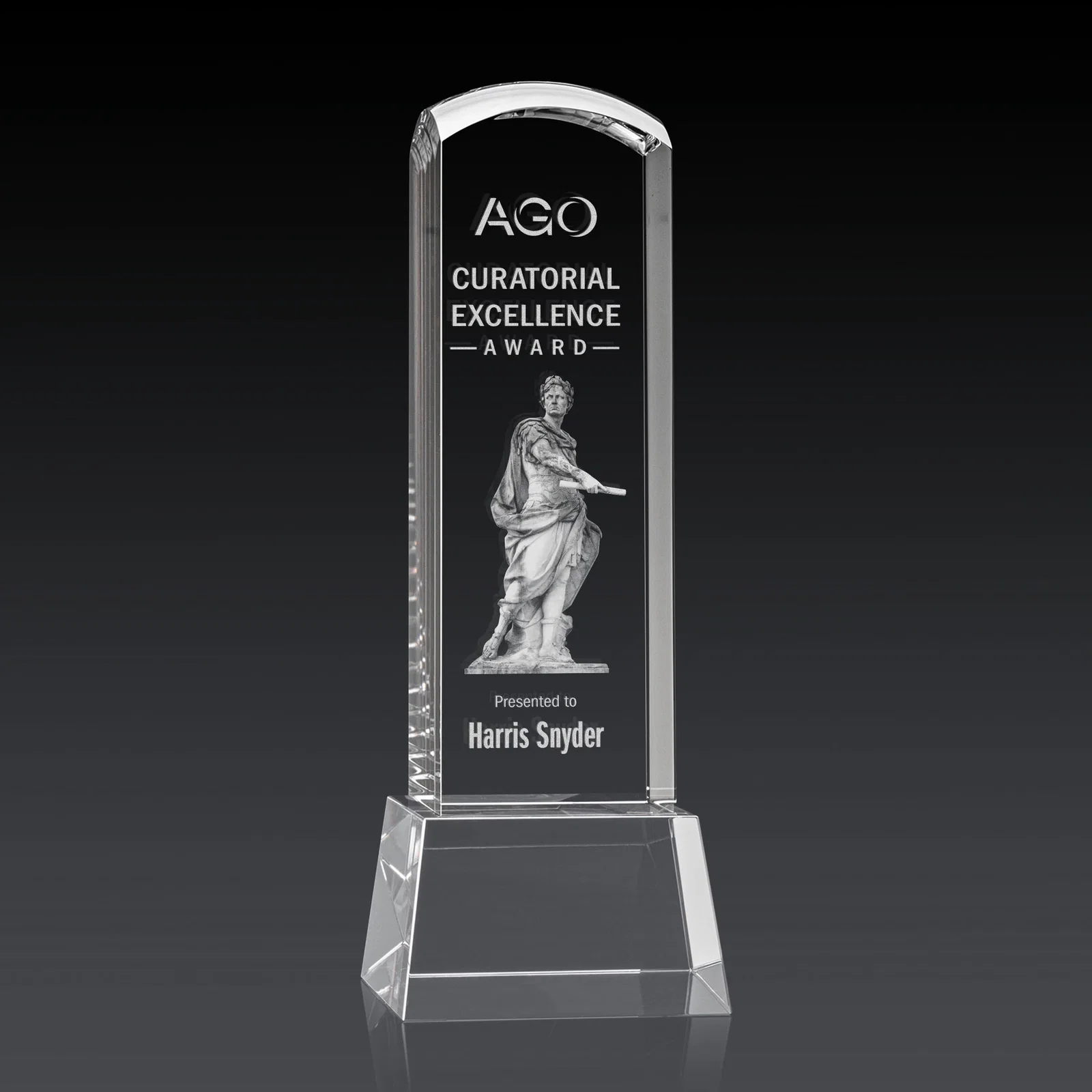 Branded Optical Crystal Tower Award With a Smoothly Curved Top, awards for sales achievement awards