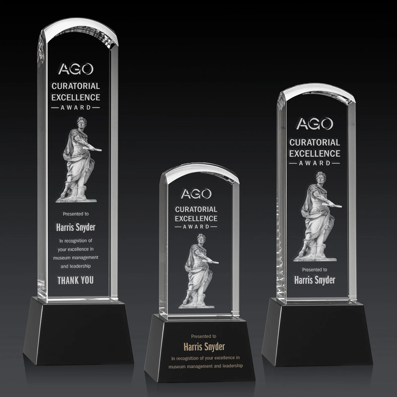 Branded Optical Crystal Tower Award With a Smoothly Curved Top, awards for team milestone celebrations
