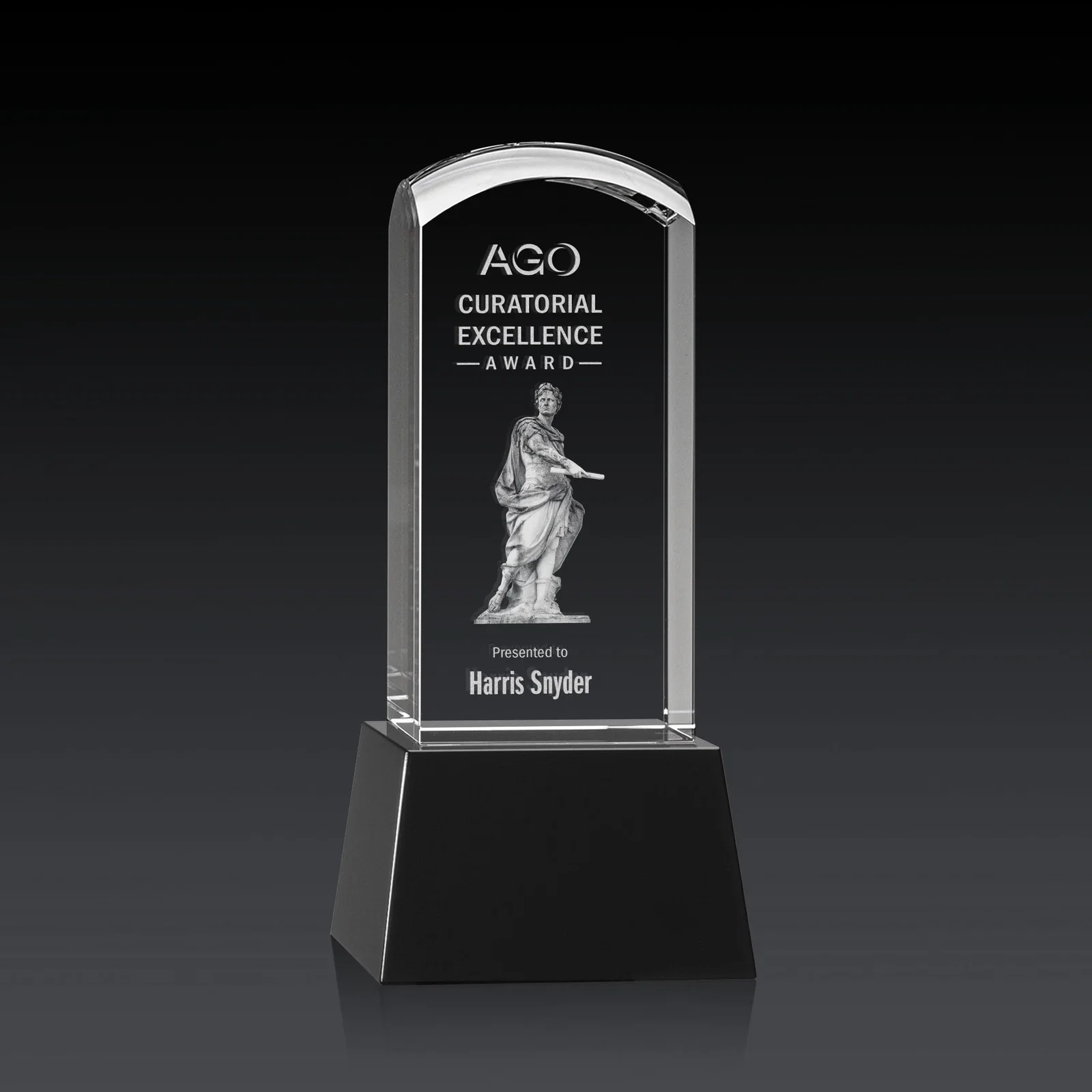 Branded Optical Crystal Tower Award With a Smoothly Curved Top, awards for donor appreciation