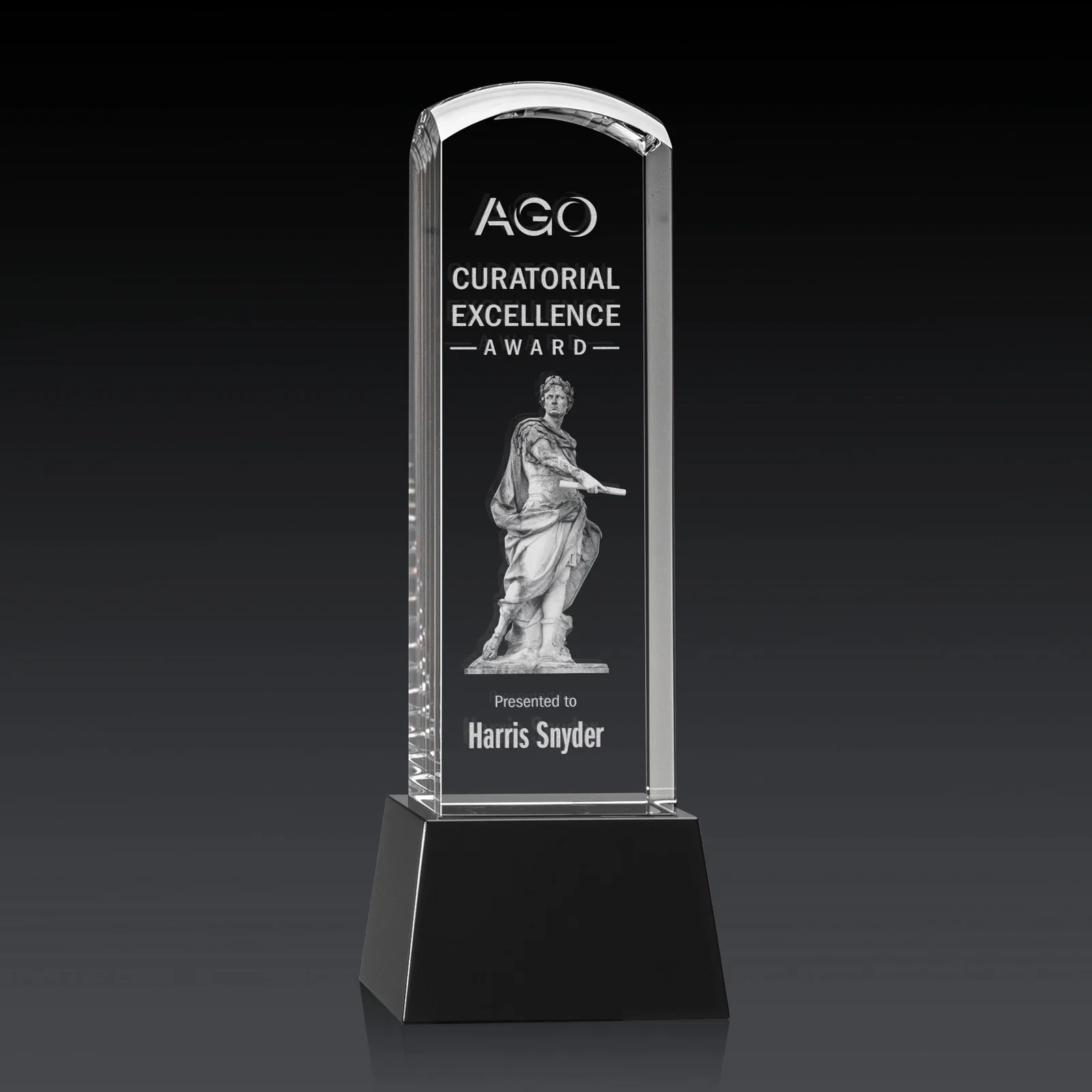 Branded Optical Crystal Tower Award With a Smoothly Curved Top, awards for graduation ceremonies