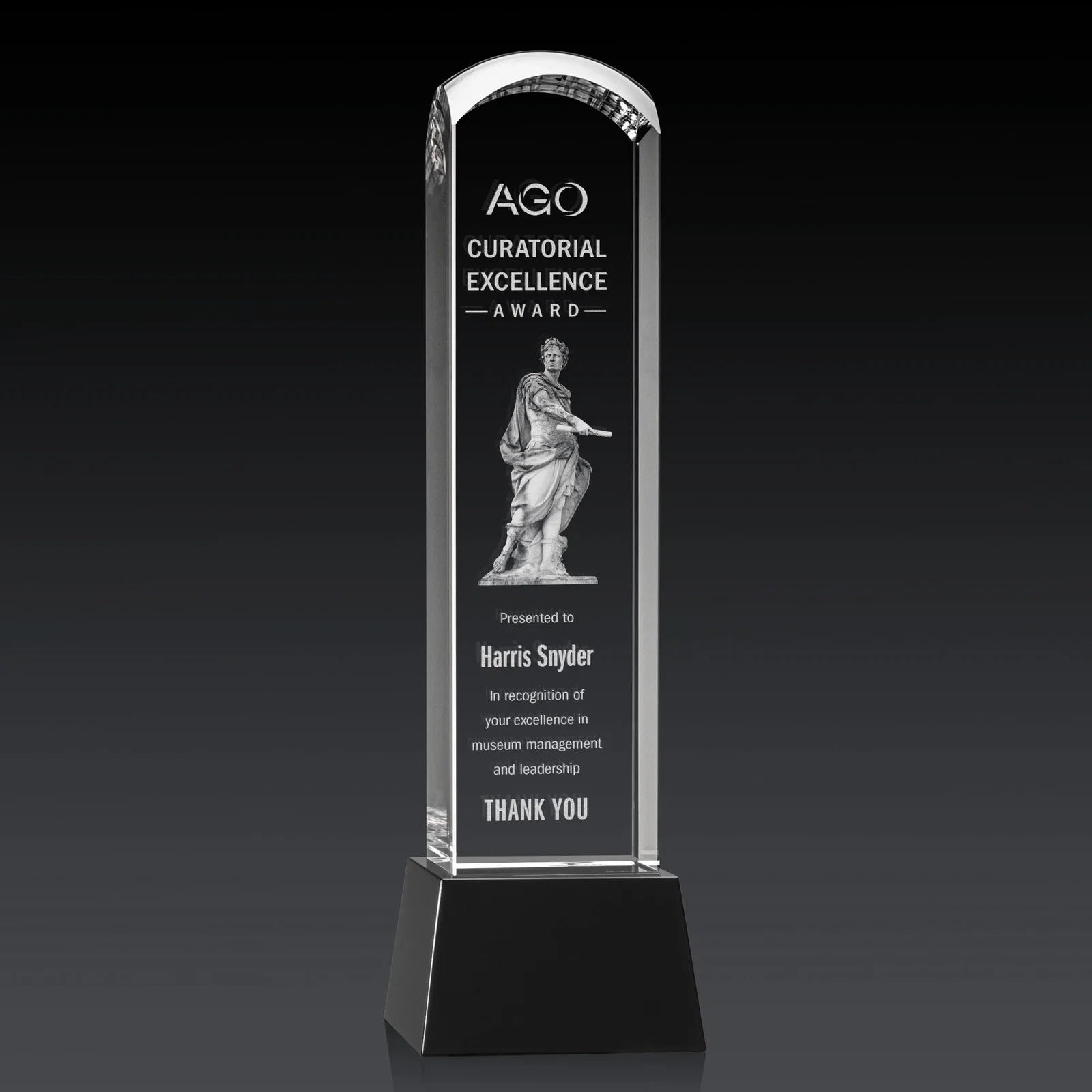 Branded Optical Crystal Tower Award With a Smoothly Curved Top, awards for safety achievement programs