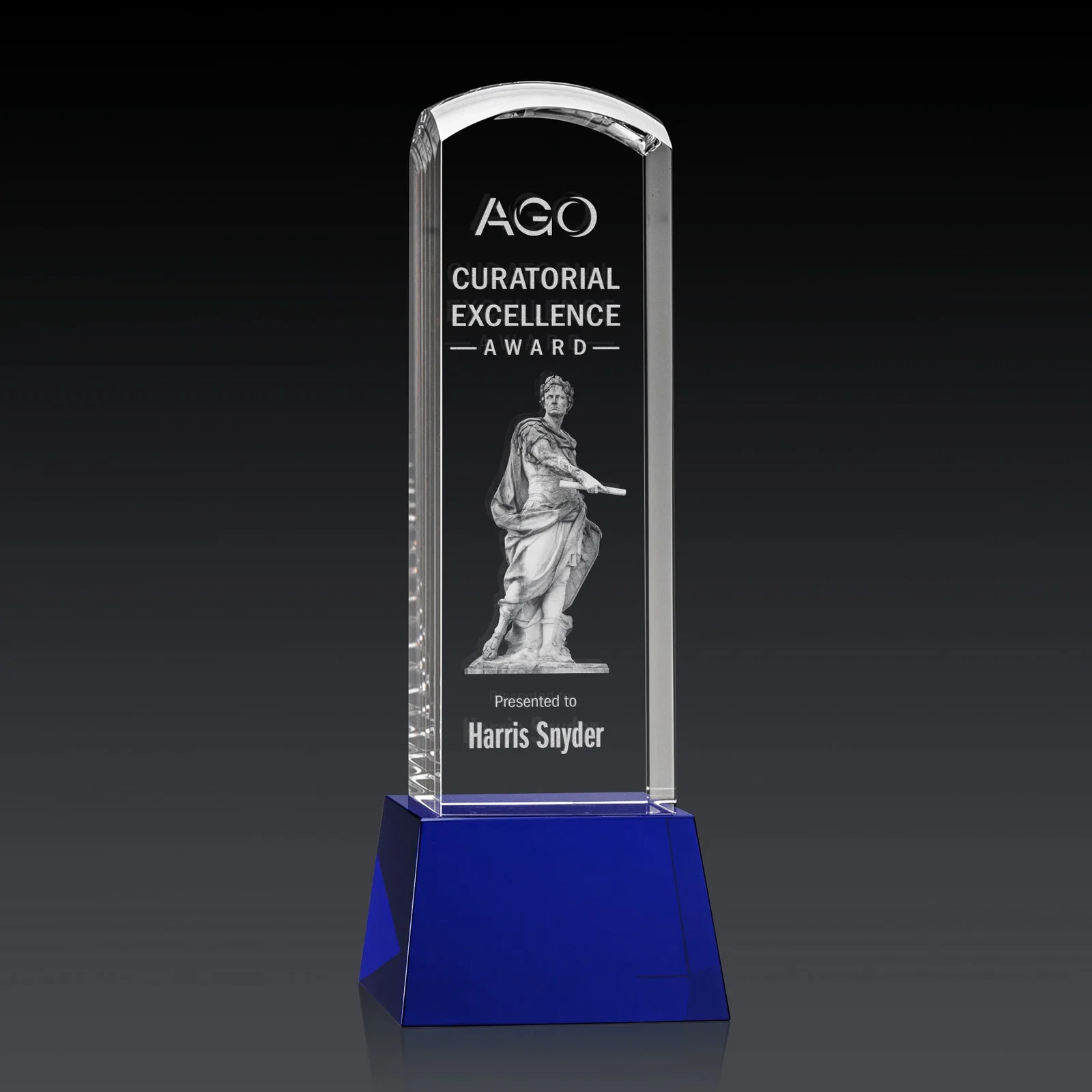 Branded Optical Crystal Tower Award With a Smoothly Curved Top, awards for company anniversary events