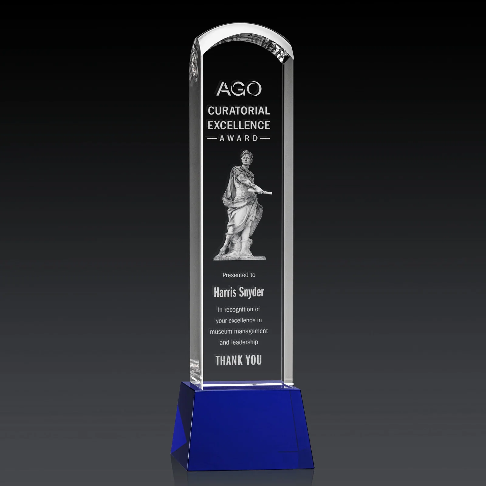 Custom printed Optical Crystal Tower Award With a Smoothly Curved Top, awards for employee recognition
