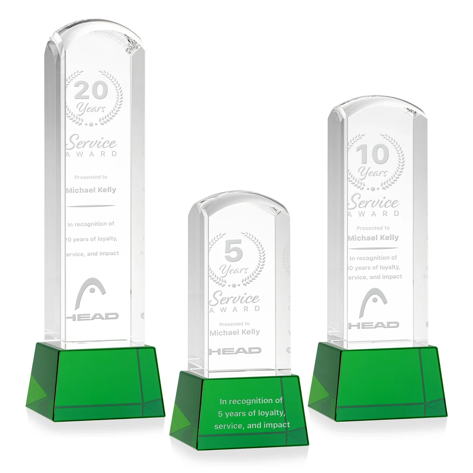 Custom Optical Crystal Tower Award With a Smoothly Curved Top, awards for team milestone celebrations