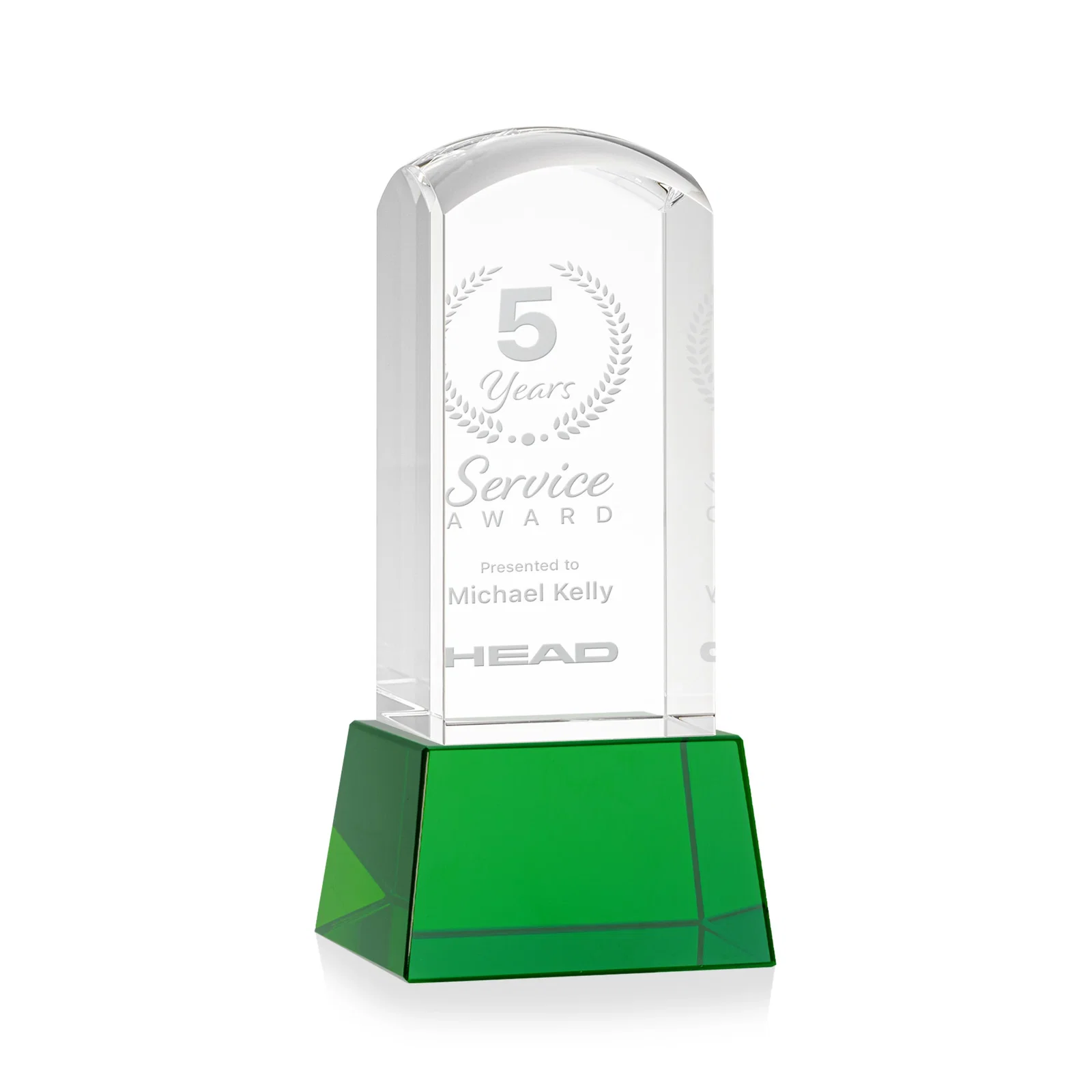 Custom Optical Crystal Tower Award With a Smoothly Curved Top, awards for donor appreciation
