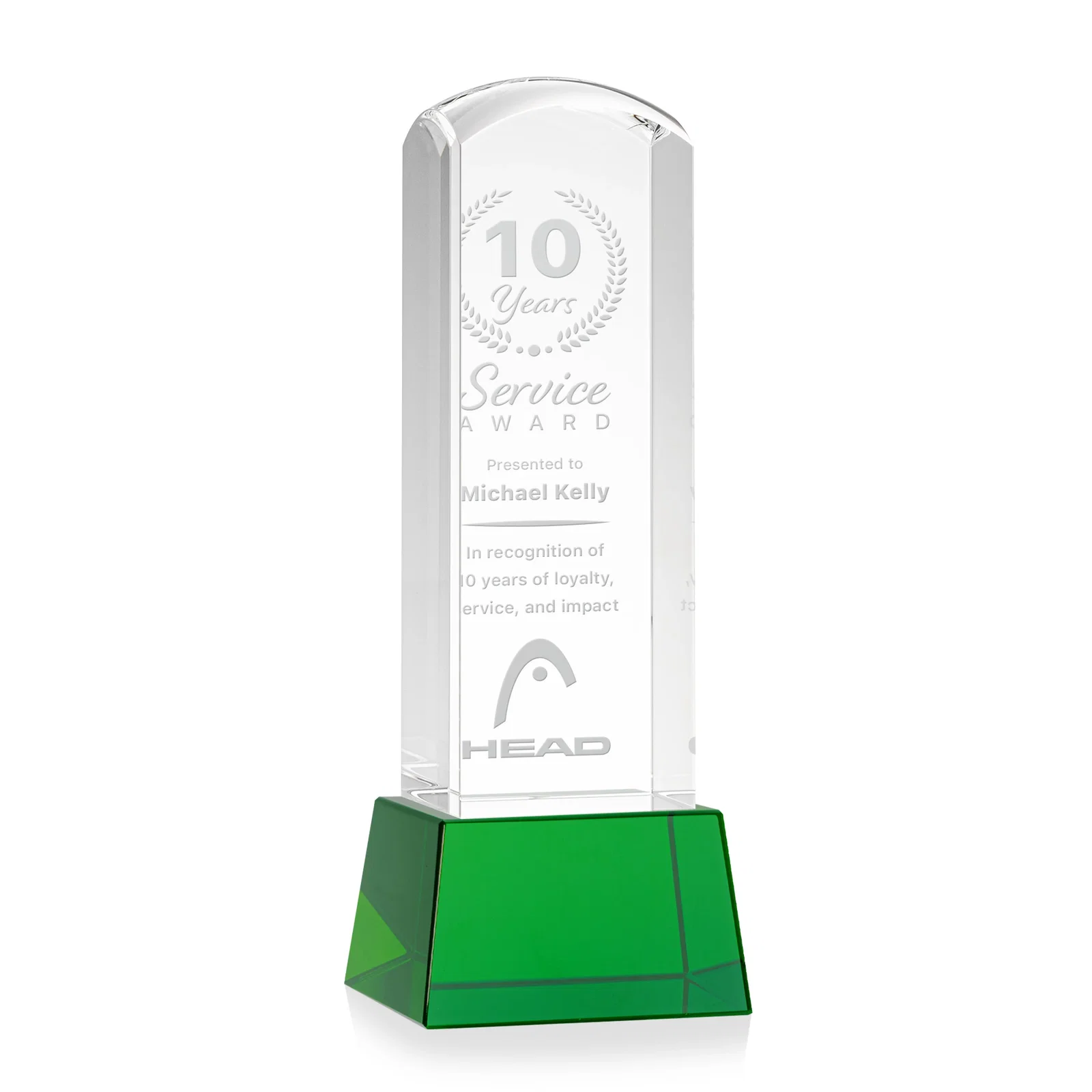 Custom Optical Crystal Tower Award With a Smoothly Curved Top, awards for graduation ceremonies