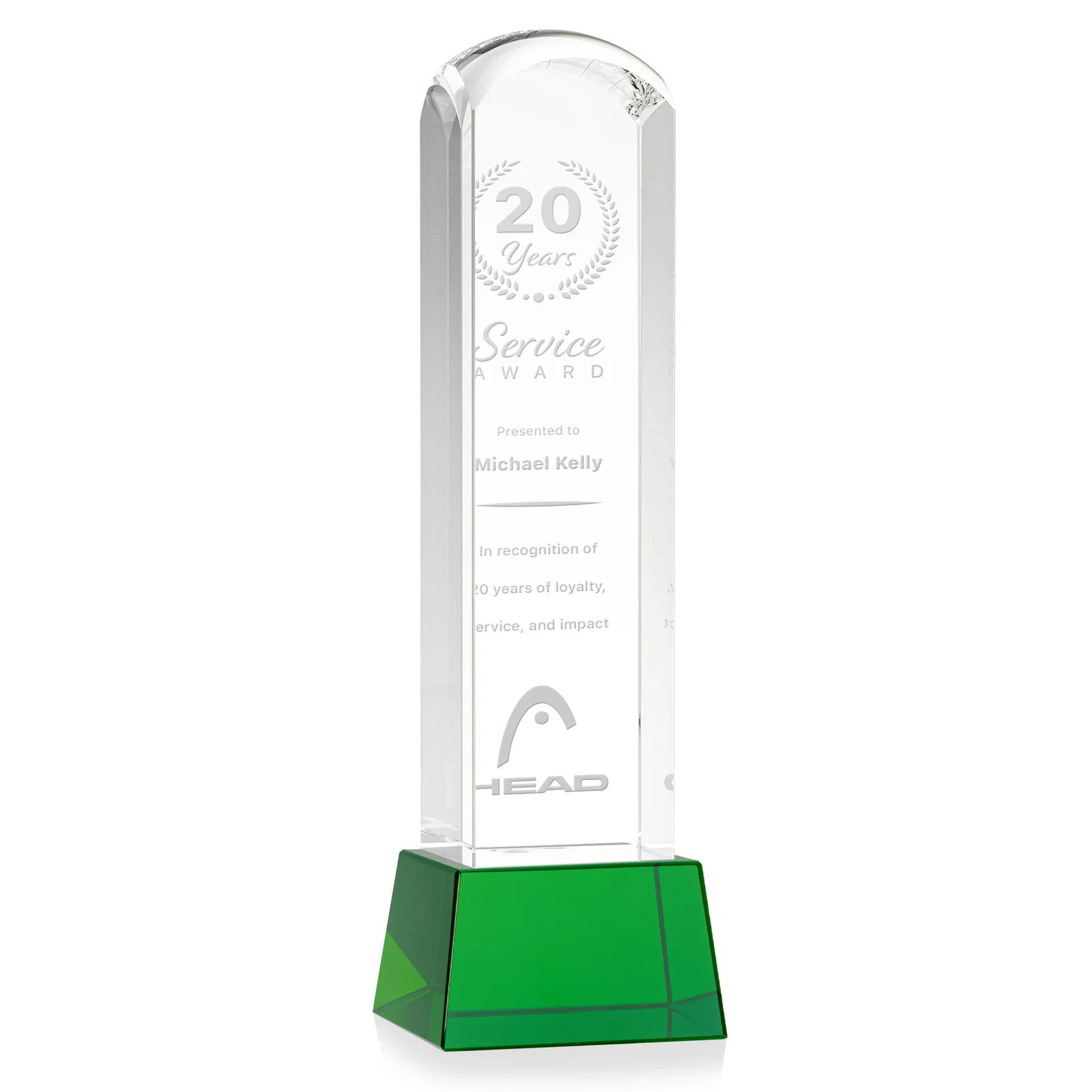 Custom Optical Crystal Tower Award With a Smoothly Curved Top, awards for safety achievement programs