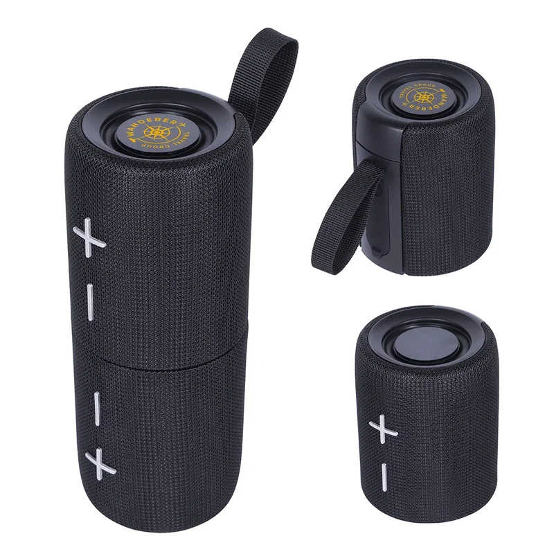 Custom Silo IPX5 Waterproof Dual Wireless Speaker Set, front view of the branded speakers