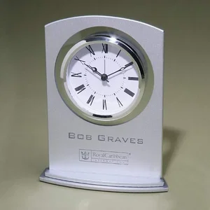 Silvered Glass Arc Clock With Engrave-Through Imprint