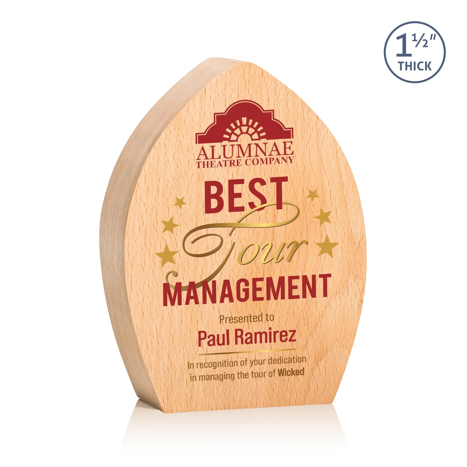 Custom Round Beechwood Award with a Carved Pointed Top for dealer and partner awards